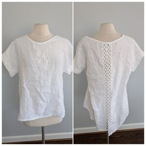 Women's Terzo Millennio White Linen Hi Low Blouse Top Medium
